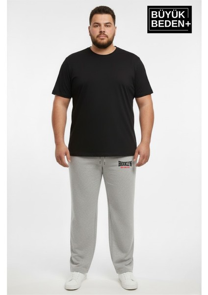 Erkek Büyük Beden Brooklyn 1970 Baskılı Lastikli Bel Paça Reçme Eşofman Altı SPR26EA952-3