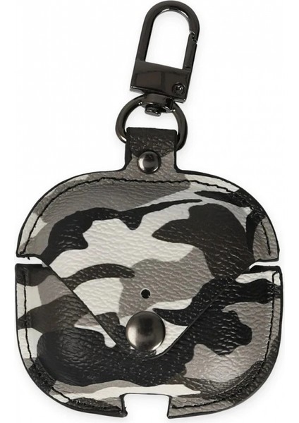 Airpods Pro 2 (2.nesil) Çanta Kamuflaj Deri Kılıf - Gri