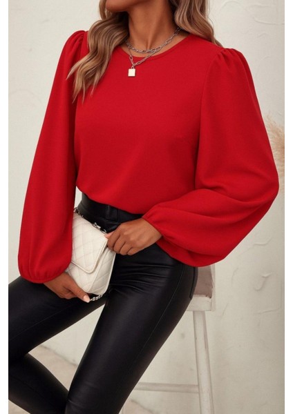 Sırtı Bağlamalı Ithal Krep Bluz - Kırmızı
