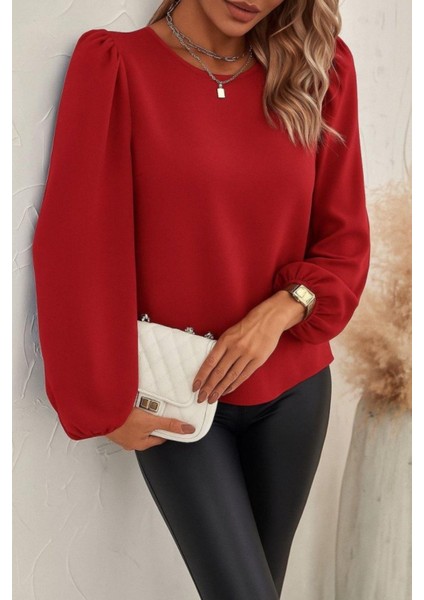 Sırtı Bağlamalı Ithal Krep Bluz - Kırmızı modelleri