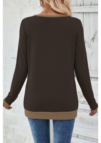 Uzun Kollu Düğmeli Yün Viskon Bluz - Kahve fiyatları