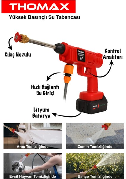 Thomax Şarjlı ve Yüksek Basınçlı Oto Yıkama Makinesi ve Sulama Tabancası Bahçe Yıkama Makinesi indirimleri