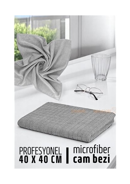 Turk Çift Yüzeyli Profesyonel Microfiber Cam Bezi - Yüksek Kalite Temizlik Bezi 40 x 40 cm