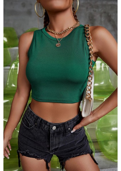 Kadın Yeşil Kare Yaka Crop Top Bluz fırsatları