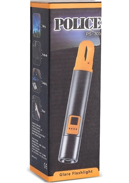 Police PS-305 Şarjlı Göstergeli Askılı Zoomlu Tamirci El Feneri