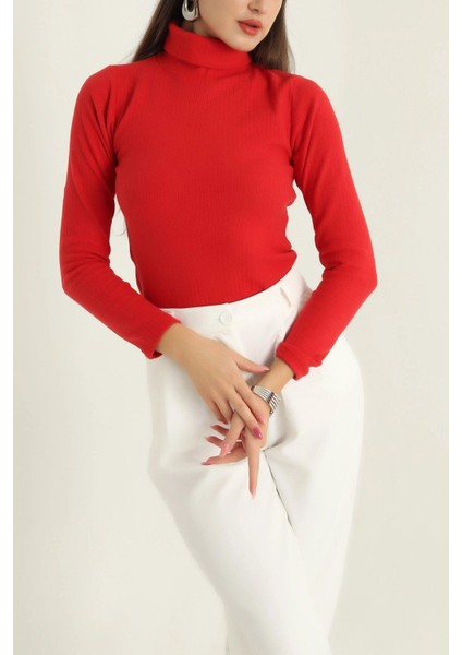 Balıkçı Yaka Bluz - Kırmızı