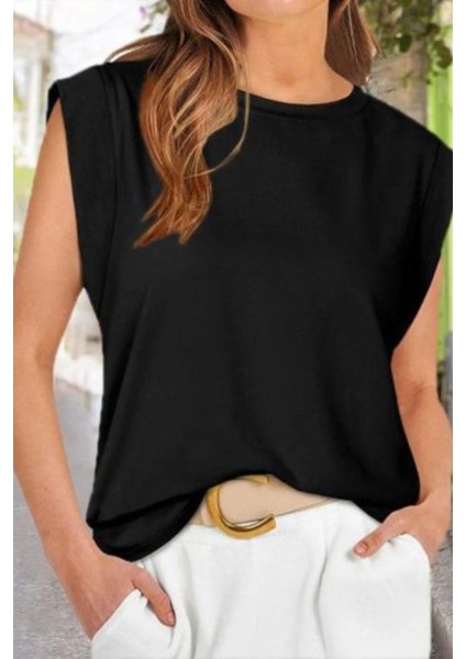 Bisiklet Yaka Geniş Kesim Viskon Bluz - Siyah modelleri