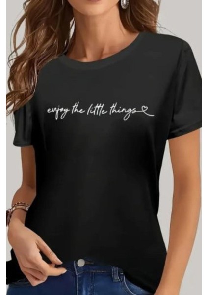 Kısa Kollu Yazı Baskılı Süprem Bluz - Siyah fiyatları