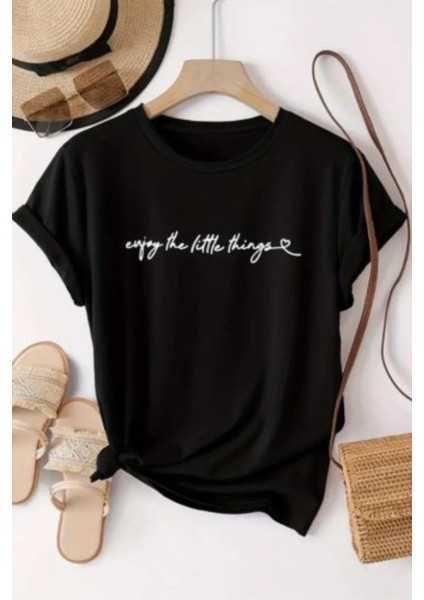 Kısa Kollu Yazı Baskılı Süprem Bluz - Siyah modelleri