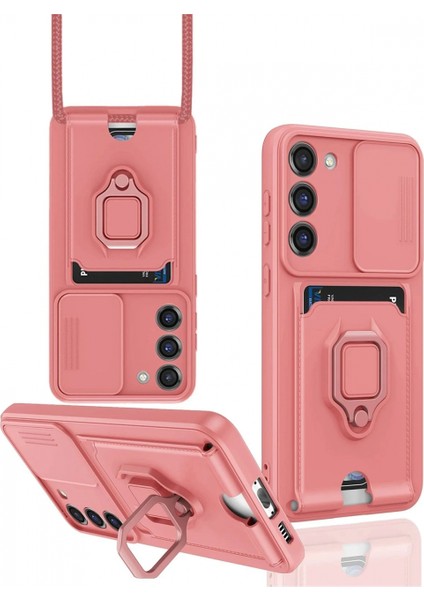 Samsung Galaxy S23 Plus Kılıf Zuma Kartvizitli Yüzüklü Silikon - Pembe