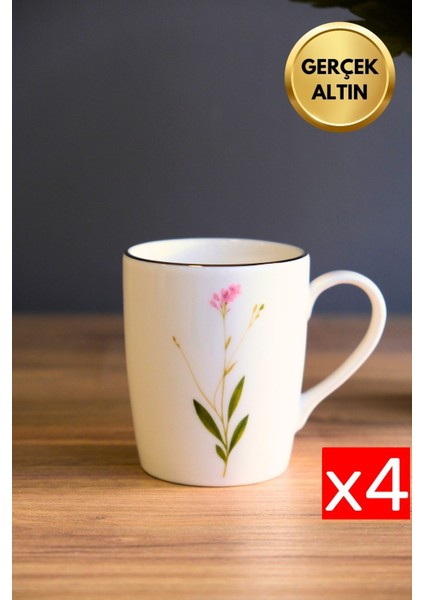 Porselen Natura Çuha Kulplu Mug Kupa 9cm 220ML 4 Lü