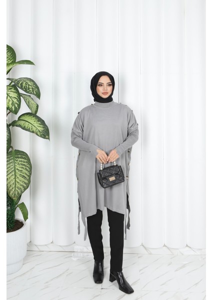 Düğme Detaylı Merserize Tunik