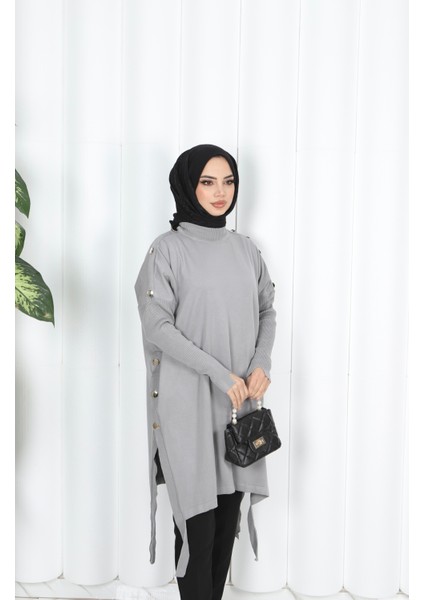 Düğme Detaylı Merserize Tunik modelleri