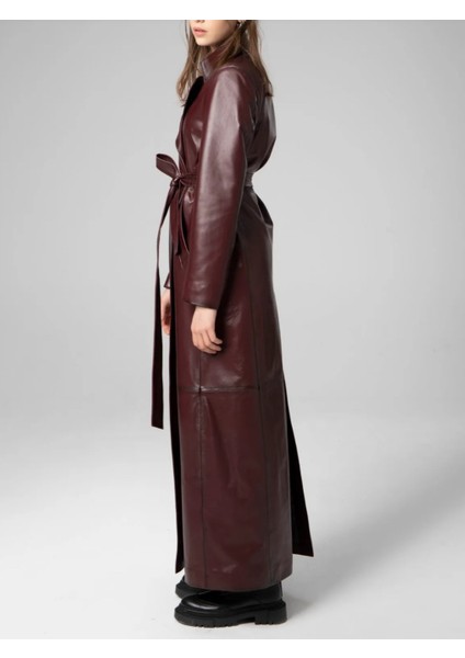 kadın uzun hakiki deri trençkot kaban modelleri