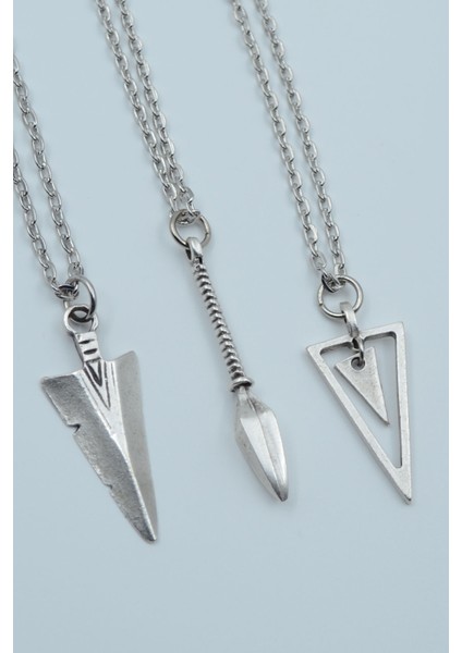 3'lü Triagle Ok Ucu Mırak Ucu Üçgen Gümüş Kaplama Kolye Seti