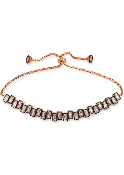 925 Ayar Gümüş Rose Baget Taşlı Asansör Bileklik BR0460677 (972972)