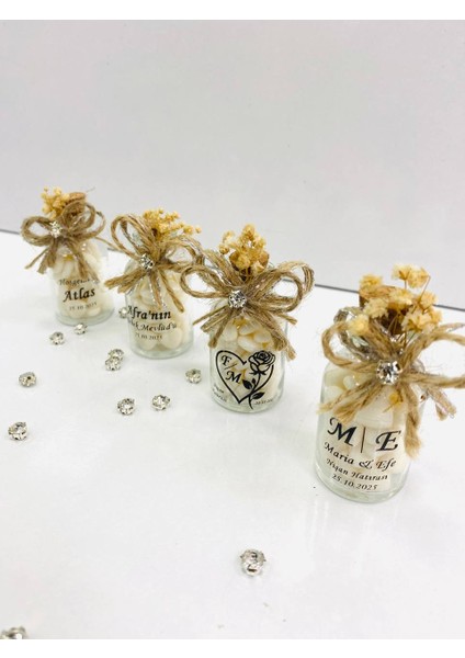 Söz, Nişan, Düğün, Sünnet, Kına, Mevlüt, Nikah Şekeri Hatıra Hediye Cam Şişe Kalp Şeker