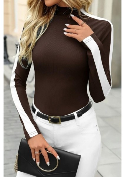 Balıkçı Yaka Kaşkorse Bluz - Kahve