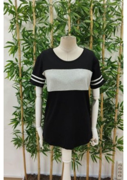 Çizgili Kollu Blok Desenli Viskon Bluz - Siyah fırsatları