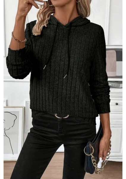 Uzun Kol Bağcıklı Şardonlu Kaşkorse Bluz - Siyah
