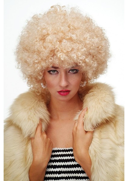 Altın Renk Kıvırcık Afro Bonus Peruk Saç Parti Peruğu Platin Gold (5224) fiyatları