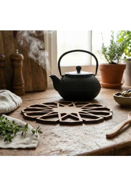 Kişiye Özel Isimli Lazer Kesim Geometrik Desenli Nihale - Isıya Dayanıklı 5mm Mdf Tencere ve Çaydanlık Altlığı fiyatları