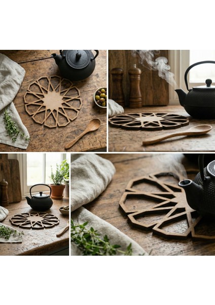 Kişiye Özel Isimli Lazer Kesim Geometrik Desenli Nihale - Isıya Dayanıklı 5mm Mdf Tencere ve Çaydanlık Altlığı modelleri