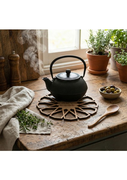 Kişiye Özel Isimli Lazer Kesim Geometrik Desenli Nihale - Isıya Dayanıklı 5mm Mdf Tencere ve Çaydanlık Altlığı fırsatları