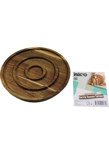 Akasya Yuvarlak 2 Bölmeli=1+1 Ahşap Servis Sunum Tepsi - Tahtası 20 x 1.4cm (5224)