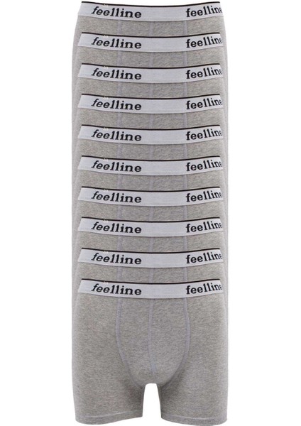 10 Adet Feelline Gri Pamuklu Doğal Likralı Erkek Boxer