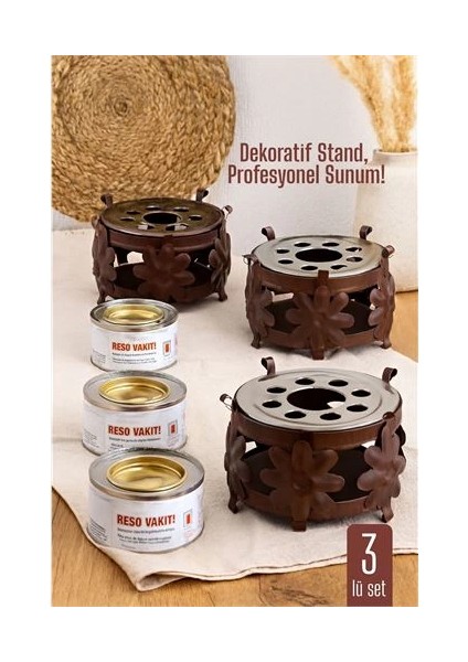 Bfs 3 Lü Set Dekoratif Metal Osmanlı Ocağı ve Reşo Yakıtı – Isıtmalı Sunum Için Güven