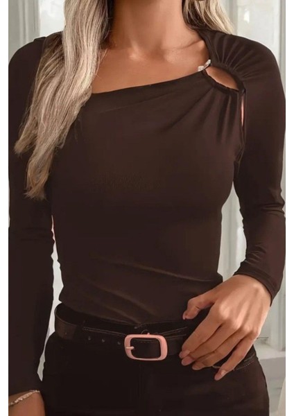 Halka Detaylı Viskon Bluz - Kahve fiyatları