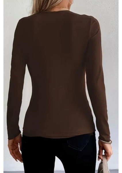 Halka Detaylı Viskon Bluz - Kahve modelleri