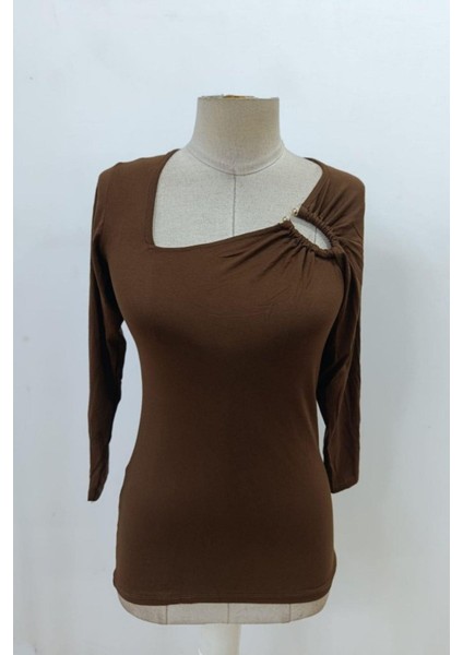 Halka Detaylı Viskon Bluz - Kahve fırsatları