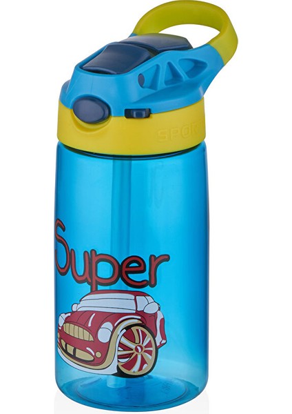 Tritan, Pipetli Çocuk Matarası 500 Ml, Kilitlenebilir Turkuaz Dinozor