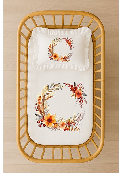 Sonbahar Çiçek Çemberli Bebek Nevresim Takımıiçi Dolgulu Fırfırlı