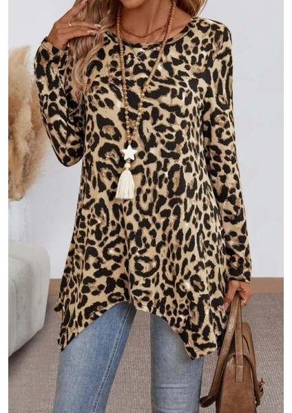 Leopar Desenli Asimetrik Kesim Süprem Bluz - Leopar fiyatları