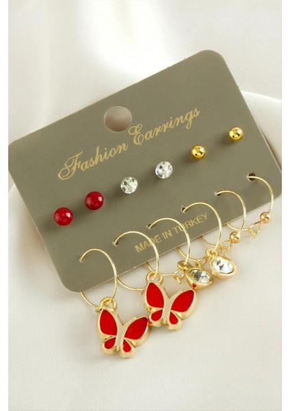 12 Adet Kelebek Mineli Halka Küpe