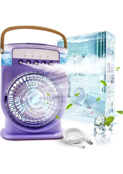 Şarjlı 600 ml Su Hazneli Taşınabilir Masaüstü Vanilatör Güçlü Fan ve 2000 Mah Pil Beyaz