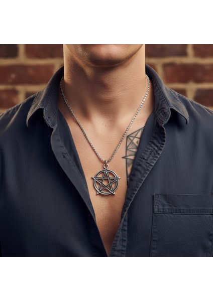 Pentagram Yıldızı Gümüş Kaplama Örme Zincir Kolye fiyatları