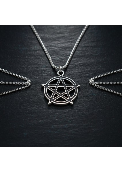 Pentagram Yıldızı Gümüş Kaplama Örme Zincir Kolye modelleri
