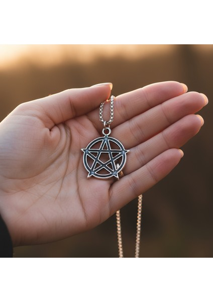 Pentagram Yıldızı Gümüş Kaplama Örme Zincir Kolye indirimleri