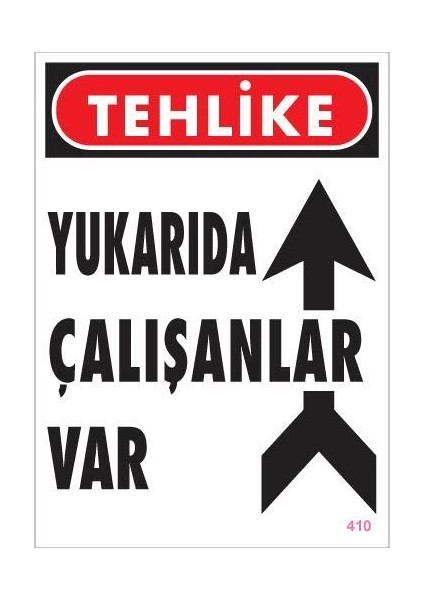 Yukarıda Çalışanlar Var Uyarı Levhası 25X35 Kod: 410