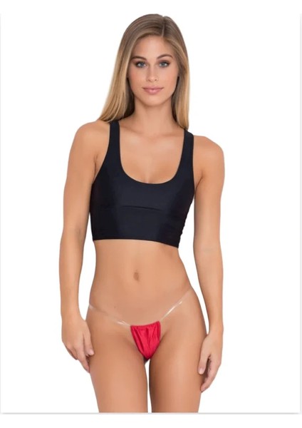 Fantezi Kırmızı Şefaf Lastikli Tanga