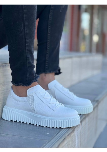 KB-X502 Kuback Beyaz Cilt Yüksek Beyaz Taban Bağcık Detaylı Lastikli Günlük Erkek Ayakkabı fiyatları