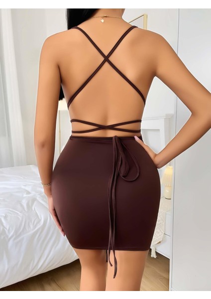 Kahverengi Şık Fantezi Clup Elbisesi 6681 fiyatları