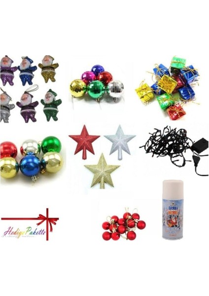 Yılbaşı Çam Ağacı Süsü Seti, Işık ve Kar Spreyi ile 60 Adet Beyaz Süsler