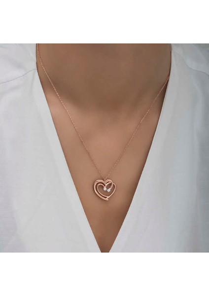 925 Ayar Gümüş Rose Birleşmiş Kalpler Kadın Kolye T6581 (972972) fiyatları