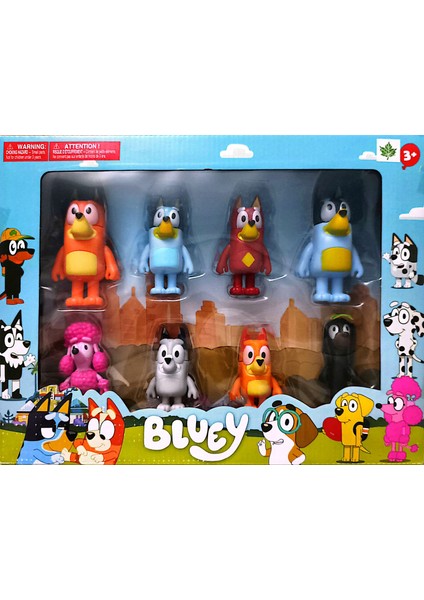 Bluey ve Ailesi 8 Pk Şekil Seti Bluey Bingo Bandit Baba + Chilli Anne ve Hayvanlar modelleri