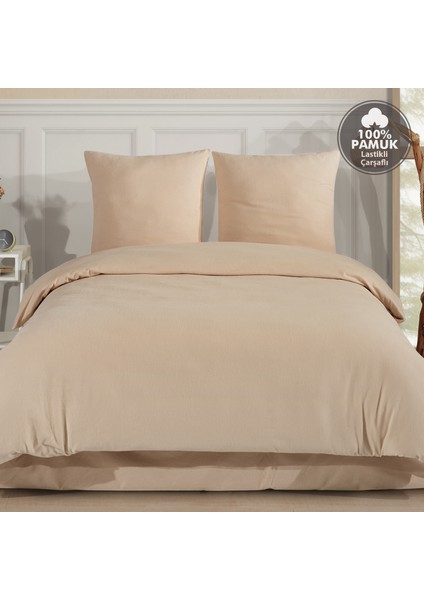 Plain %100 Pamuk Flanel Çift Kişilik Lastikli Çarşaflı Nevresim Takımı